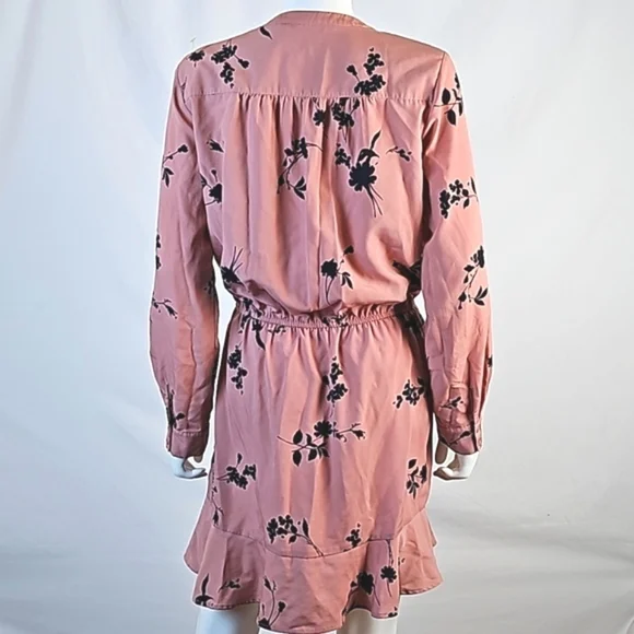 Joie Acey Antique Rose & Black Floral Long Sleeve Flounce Ruffle Hem Dre… - Picture 10 of 16